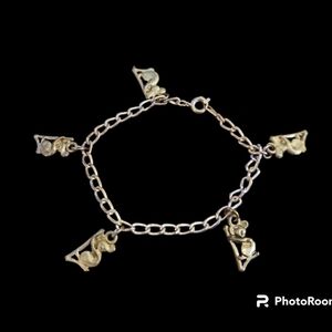VTG Unique Dainty Pewter Koala Bear Charm Chain Tennis Bracelet